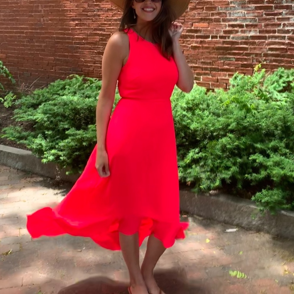 Sleeveless Hot Pink High Low Maxi Dress with Tie Waist